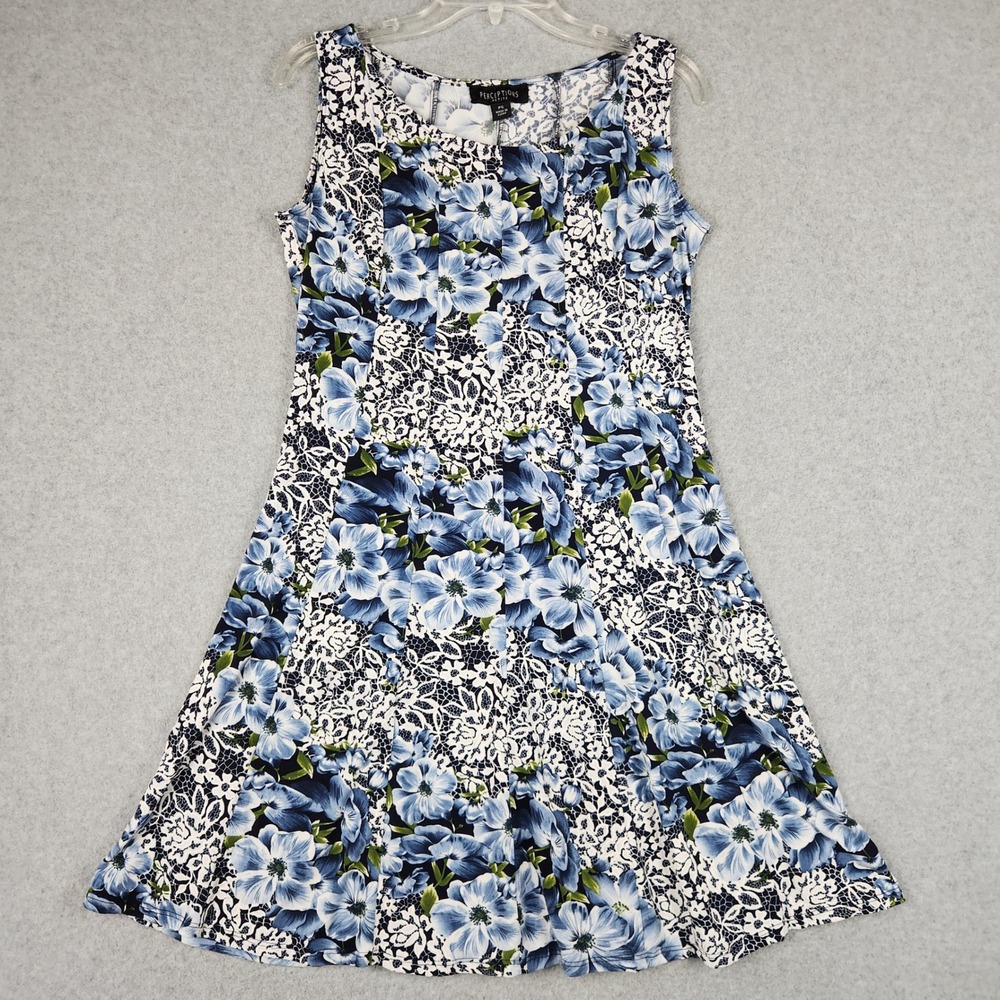 Perceptions A-Line Dress Womens PS Blue White Floral Sleeveless Party Cocktail